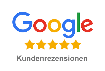 Grafik mit dem Googlelogo und Sternen als Zeichen für Reviews